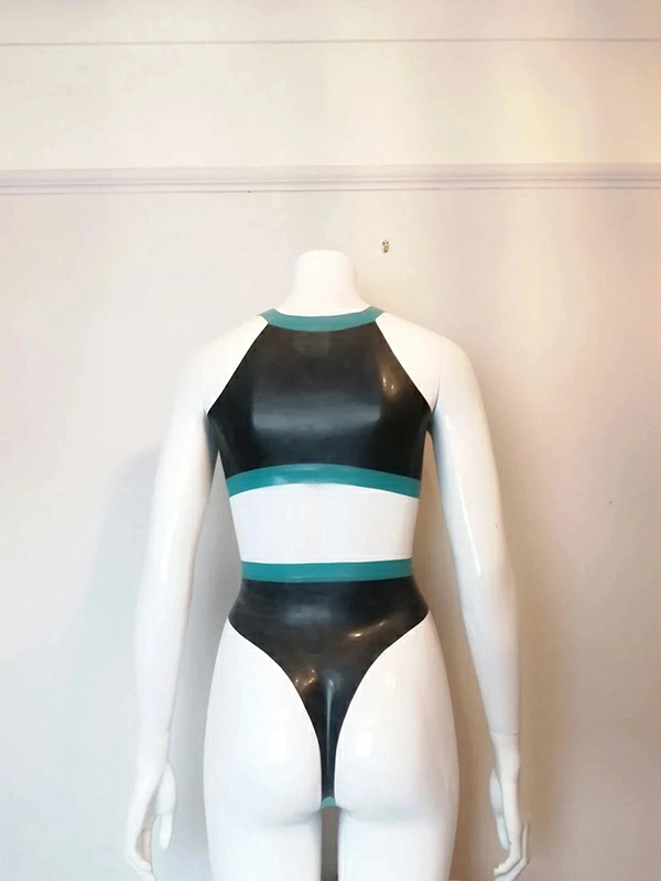 LMB220-4.webp Latex Two Piece, High Neck Crop Top and High-waist Thong