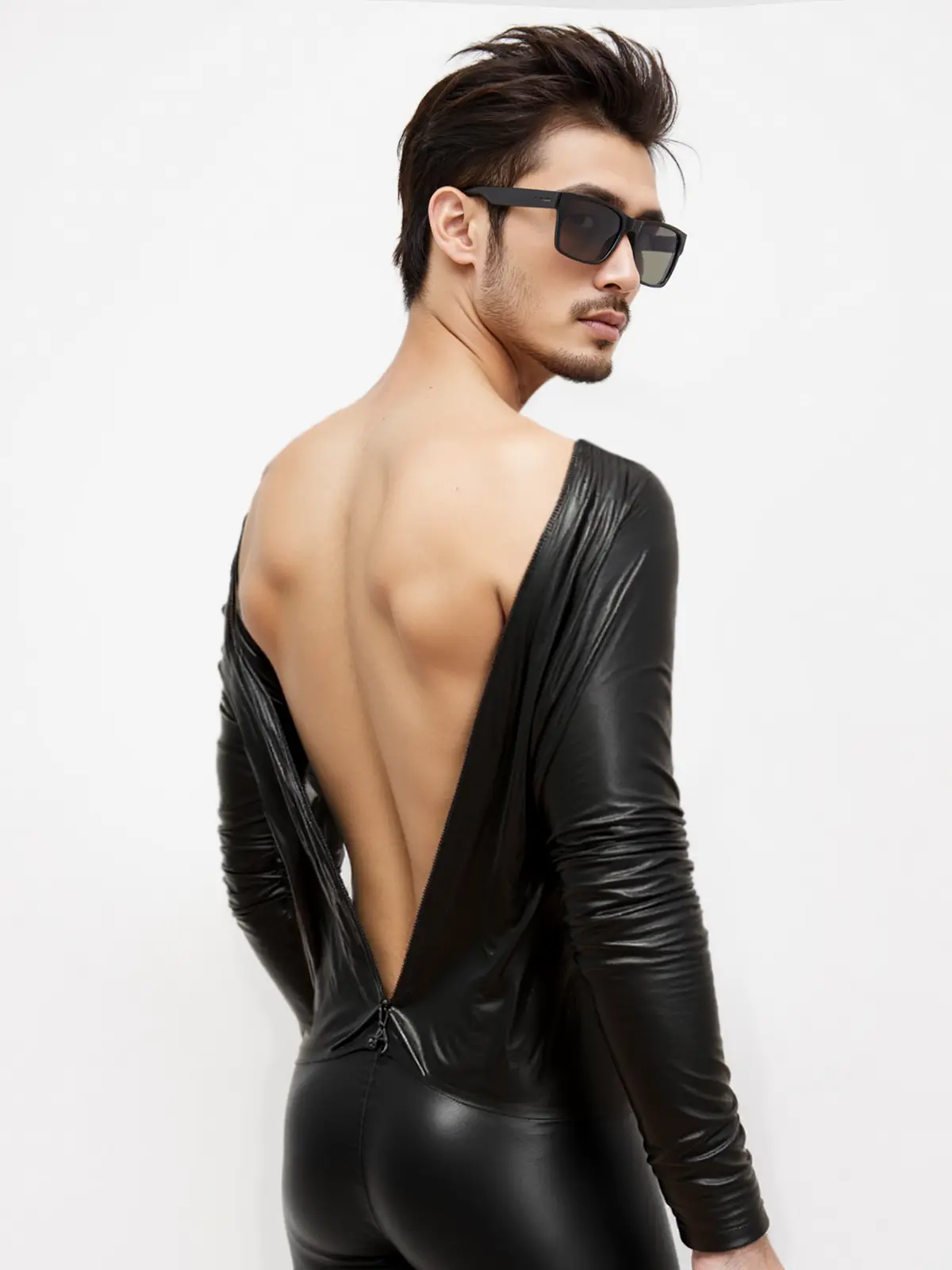 HJ123-2.webp Latex Mens High Neck Zip Shirt