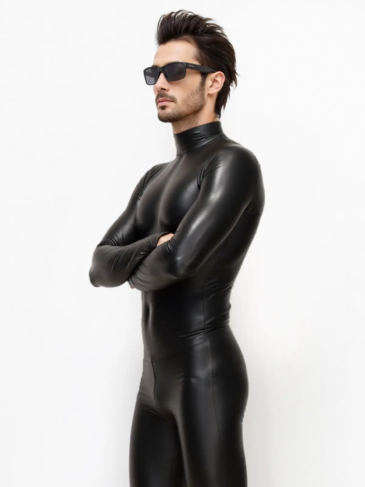 HJ123-3.webp Latex Mens High Neck Zip Shirt