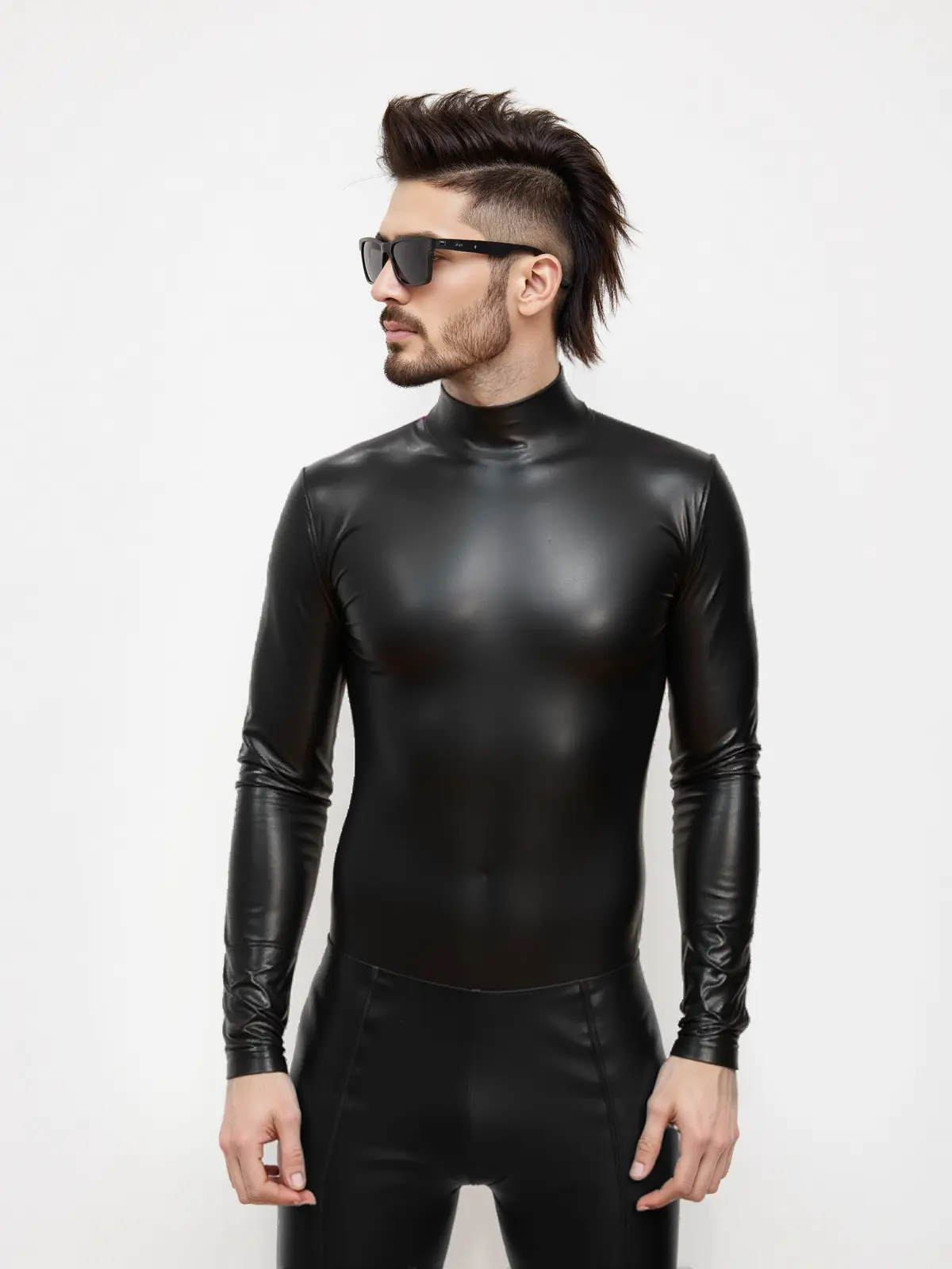 HJ123-4.webp Latex Mens High Neck Zip Shirt