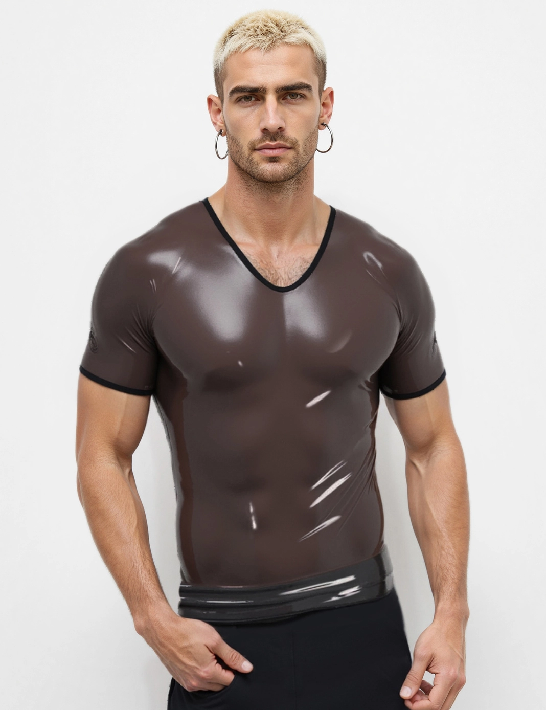 HJ133-1.webp Mens Translucent Black Latex T Shirt