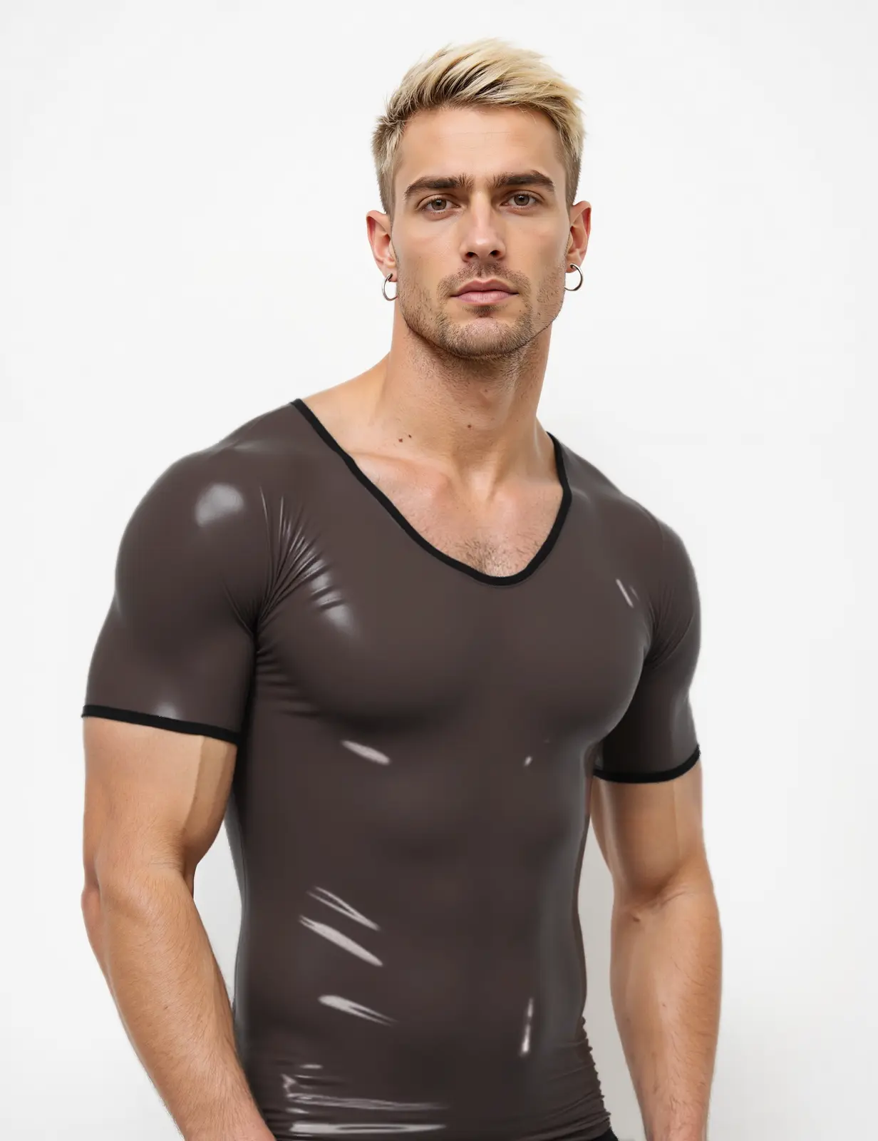 HJ133-2.webp Mens Translucent Black Latex T Shirt