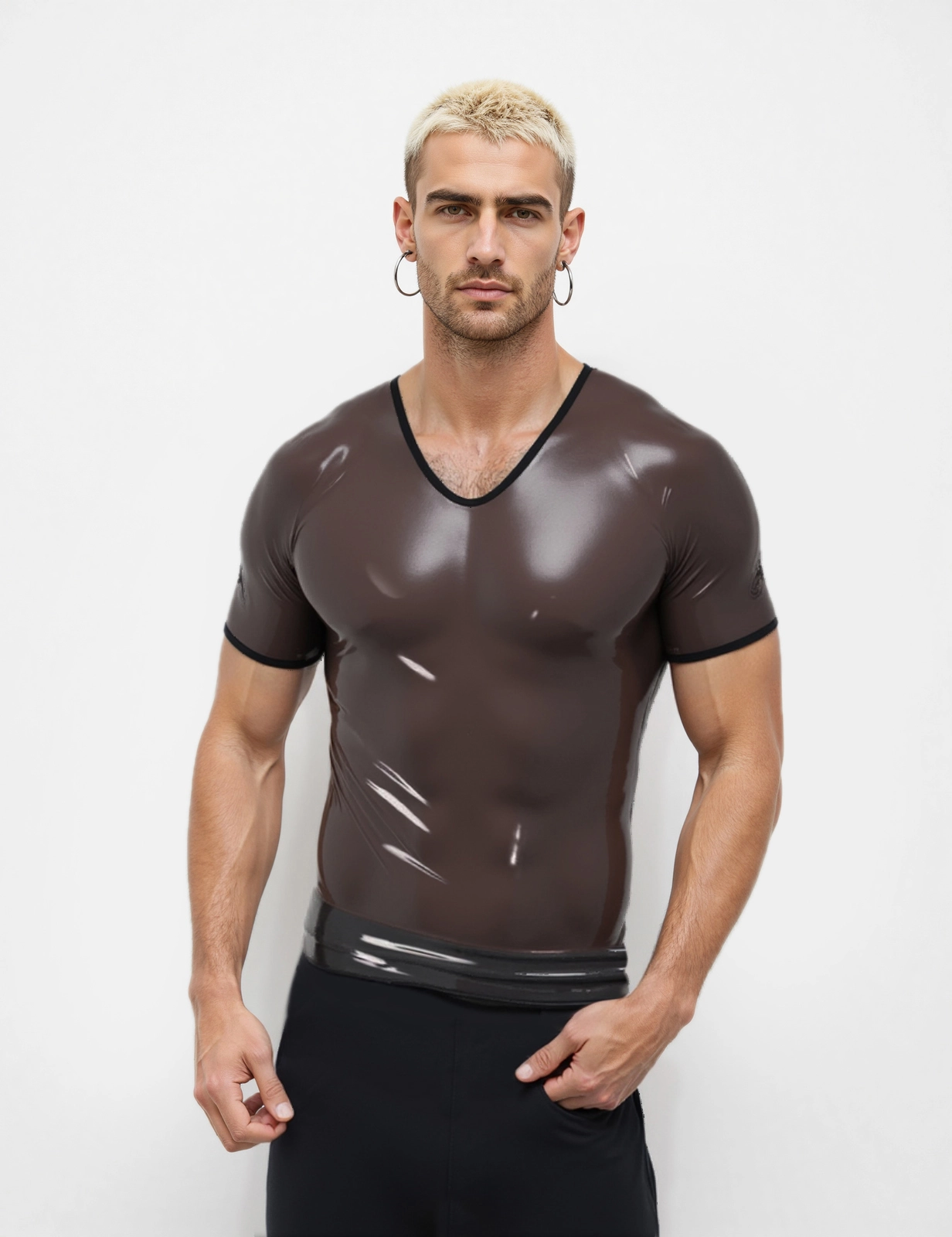 HJ133-3.webp Mens Translucent Black Latex T Shirt