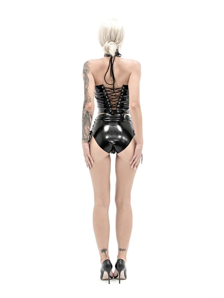 HJ1402-4.webp Latex Top And High Cut Shorts Set with Lacing