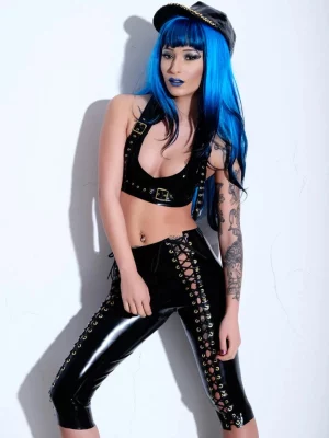 Latex Black Lace up leggings For Women