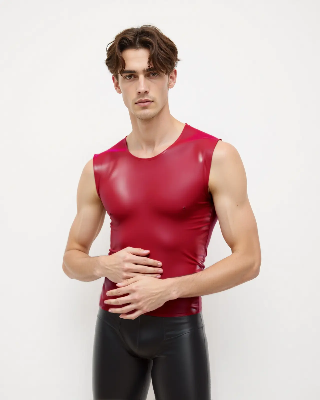 HJ155-2.webp Latex Red Mens Sleeveless T-Shirt