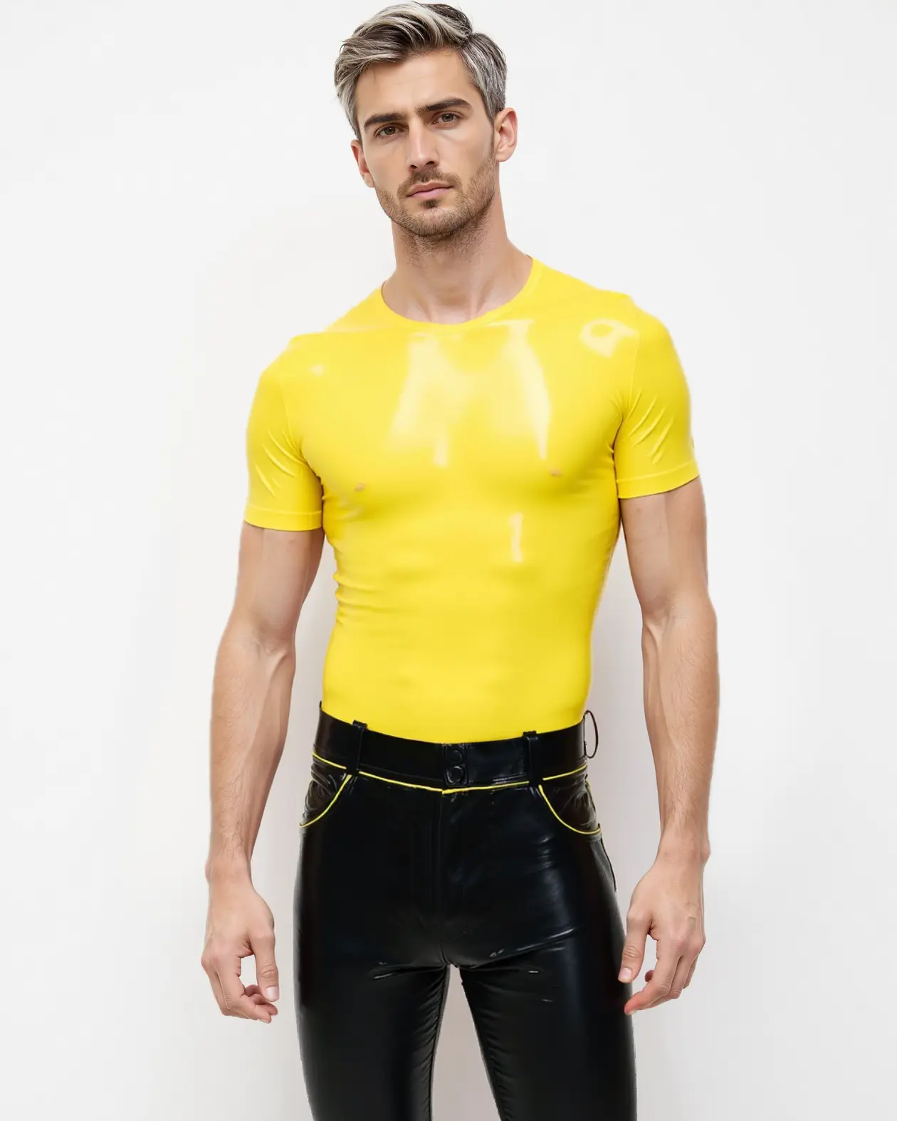 HJ159-1.webp Yellow Men's T-Latex Shirt (Short Sleeves)