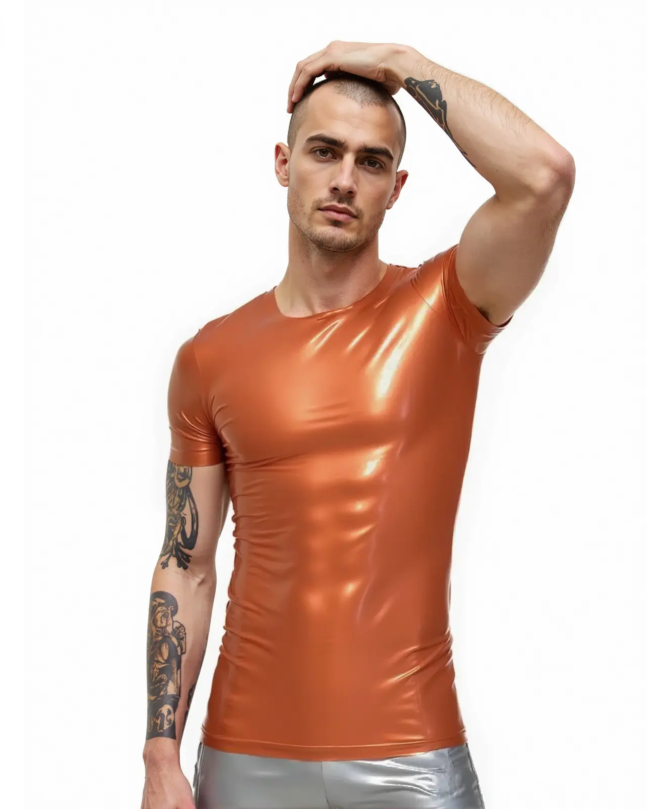 HJ159-3.webp Yellow Men's T-Latex Shirt (Short Sleeves)