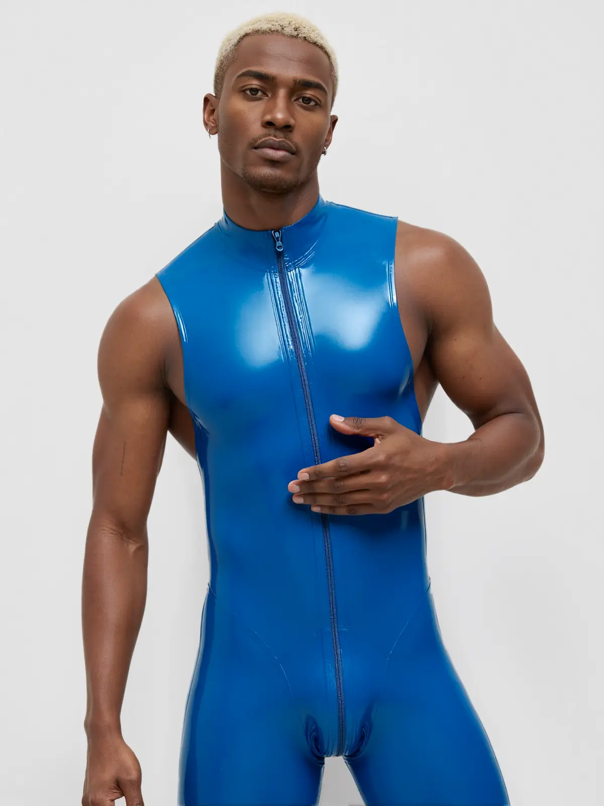 KKP230-2.webp Latex Through-Zip Sleeveless Surfsuit For Men