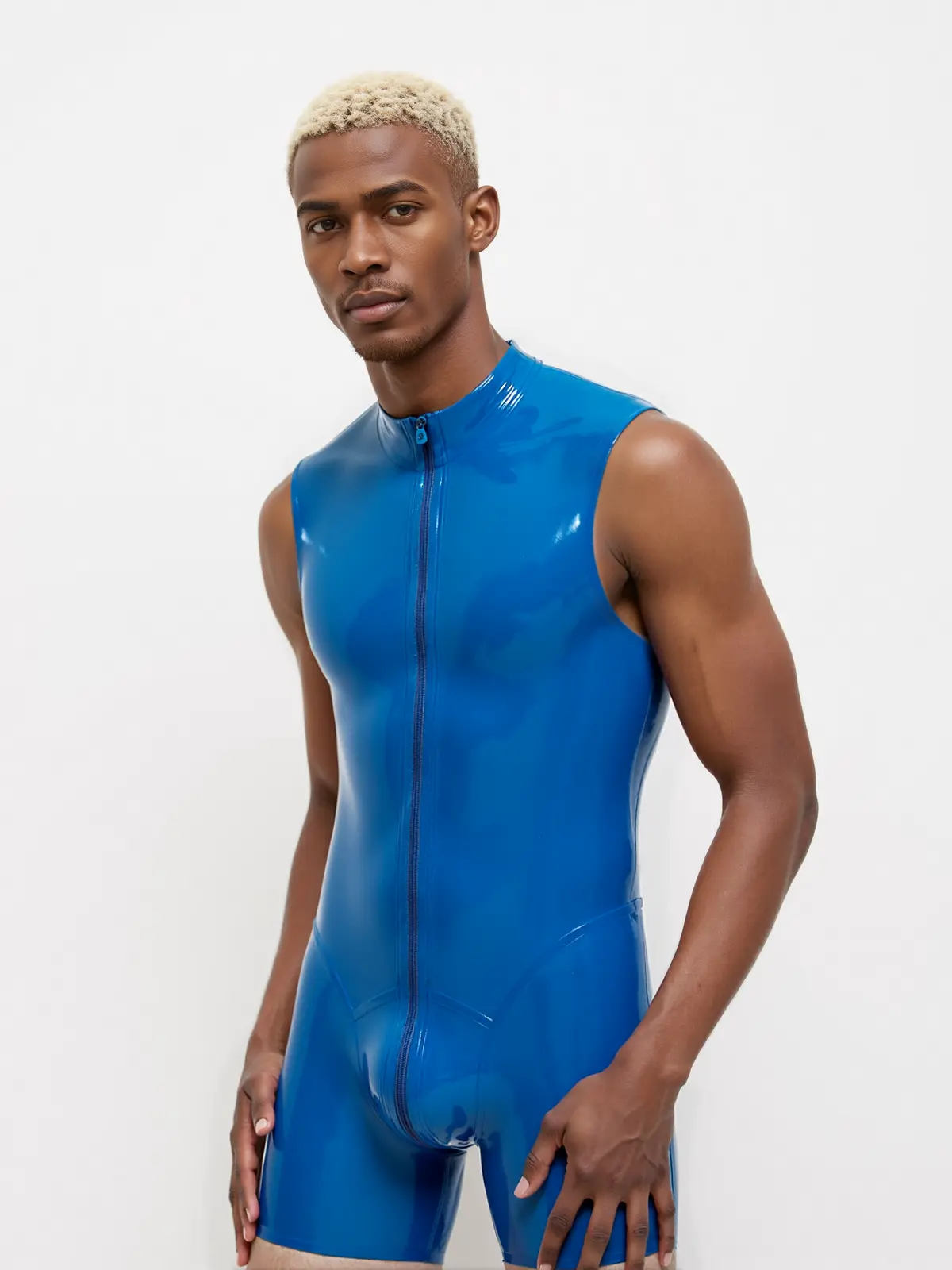 KKP230-3.webp Latex Through-Zip Sleeveless Surfsuit For Men
