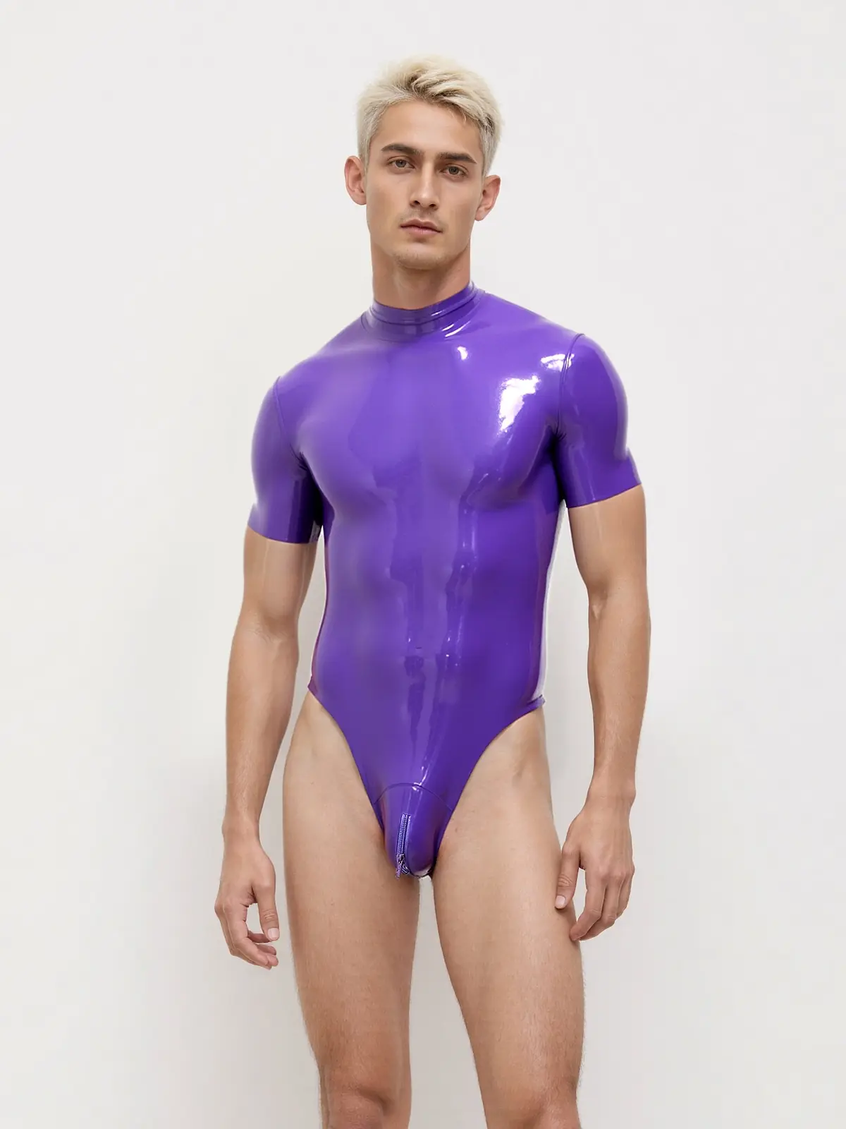 KKP233-2.webp Latex Short-sleeved High-cut Leotard For Men