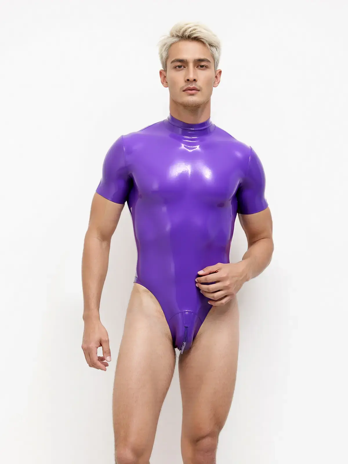 KKP233-4.webp Latex Short-sleeved High-cut Leotard For Men