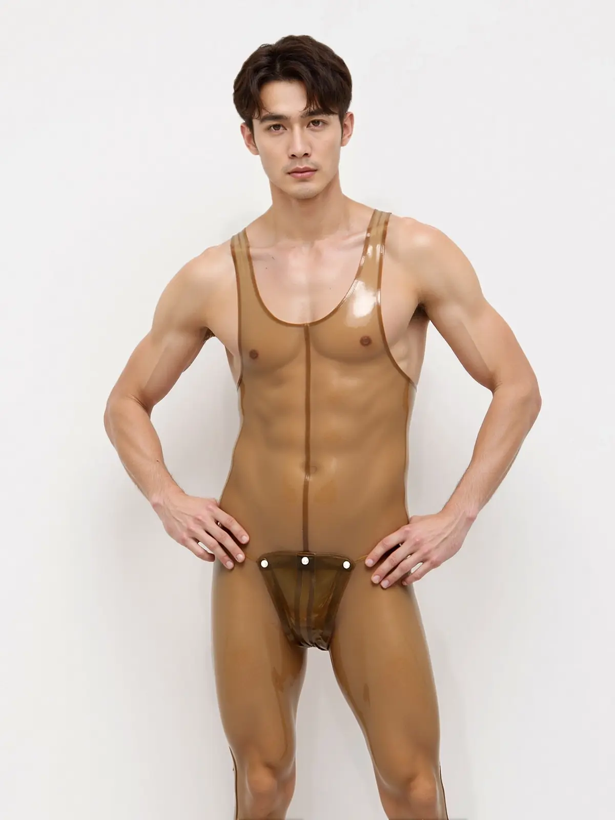 KKP254-2.webp Latex Translucent Codpiece Singlet Leggings Suit For Men