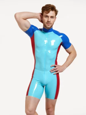 Latex Tricolor Short-Sleeved Surfsuit For Men