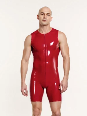 Latex Sleeveless Two-Way Zip Bodysuit For Men