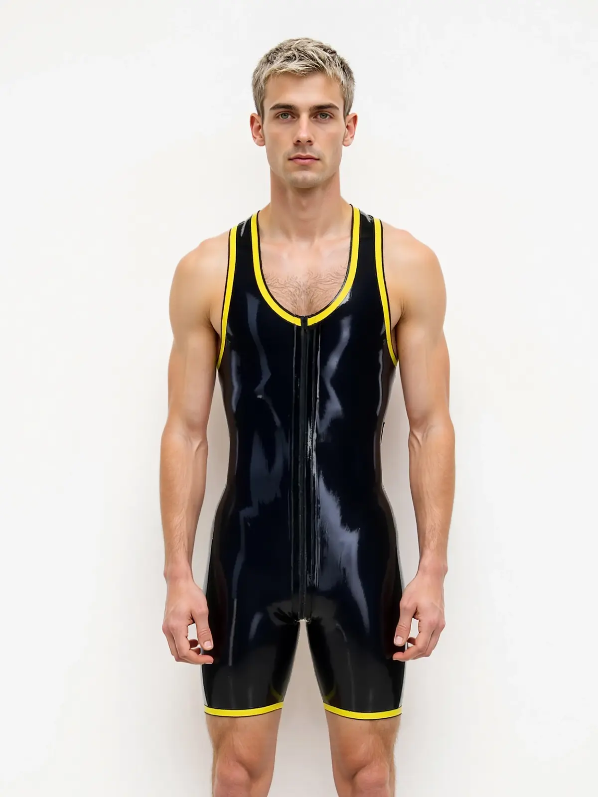 YDL61-1.webp Latex Sleeveless Two-Way Zip Bodysuit For Men