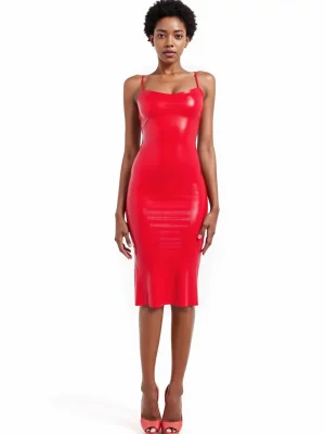 Latex Whistle Midi Dress Red