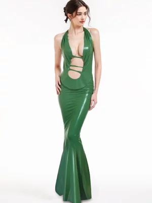 Latex Chic Long Evening Gown