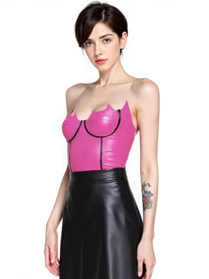Latex Batty Rave Rebel Bra Top with Bat Wings Cups & Removable Straps
