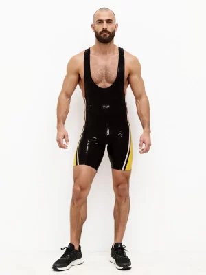 Latex Black Bodysuit with Beige Bulge Design