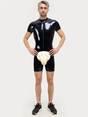 Latex Black Bodysuit with Beige Bulge Design