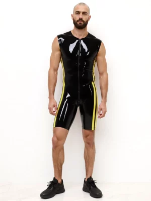 Latex Black Bodysuit with Beige Bulge Design
