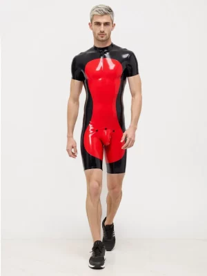 Latex Black and Red Contrast Bodysuit