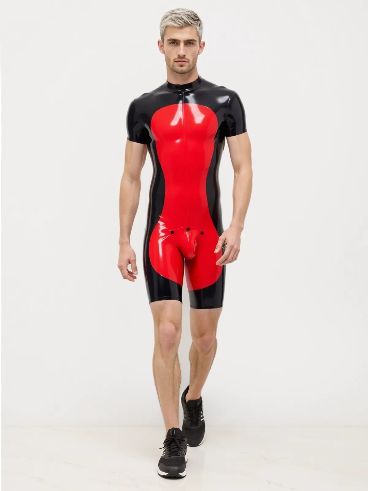 HJ1894-1.webp Latex Black and Red Contrast Bodysuit