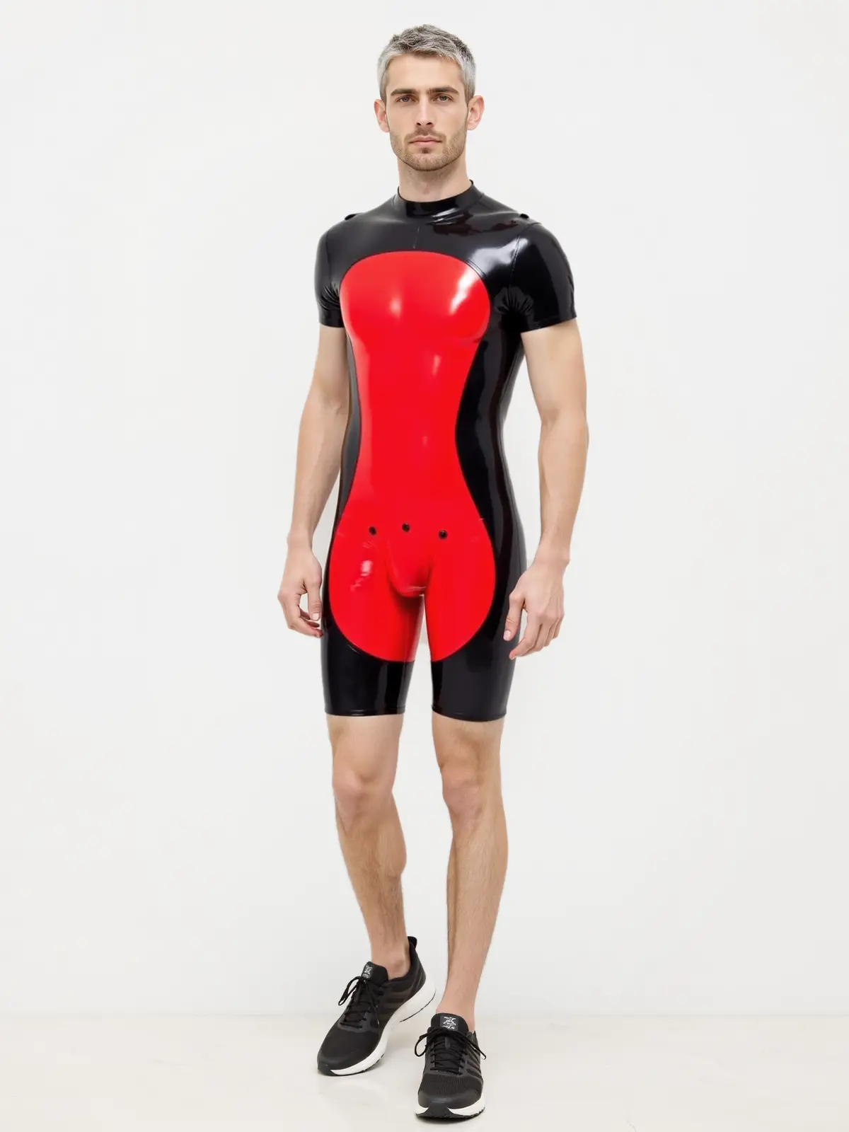 HJ1894-3.webp Latex Black and Red Contrast Bodysuit