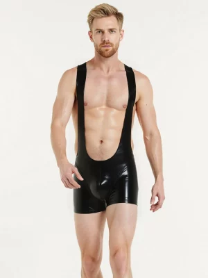Latex Black Suspender Shorts for Men
