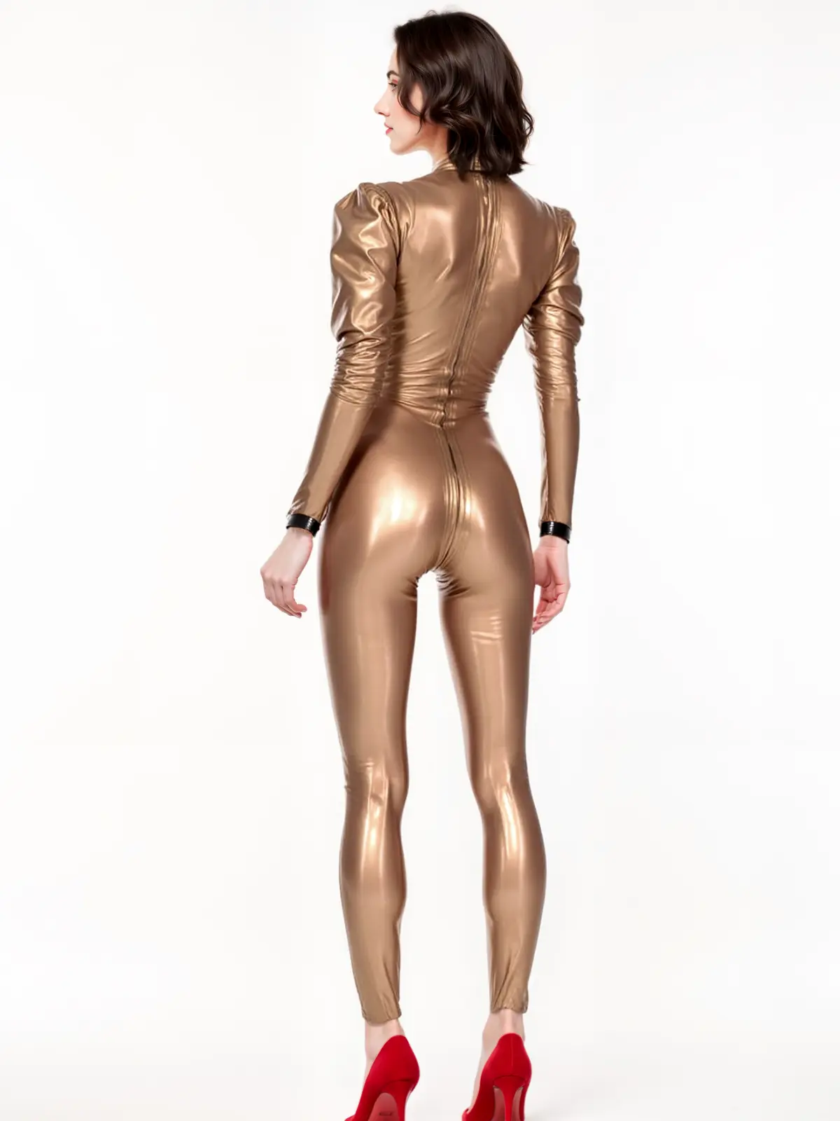 HJ191-2.webp Gorgeous Eye-Catching Scoop Neckline Latex Catsuit