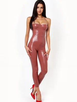 Latex Sleeveless Skinny Tube Top Jumpsuit