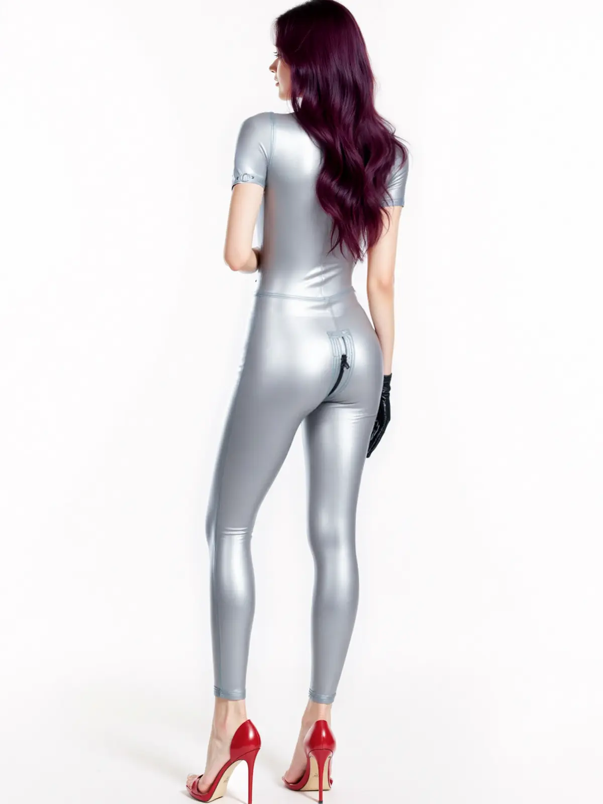 HJ204-3.webp Zip Front High-Necked Latex Catsuit