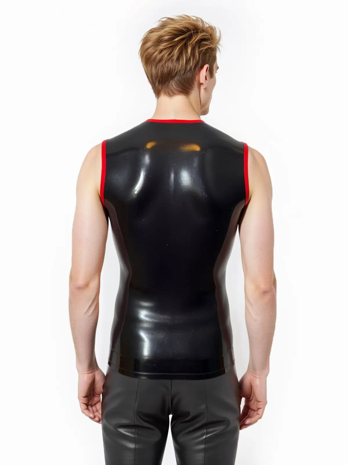 HJ103-6.webp Rubber Latex Trimmed Zip Front Sleeveless T-Shirt