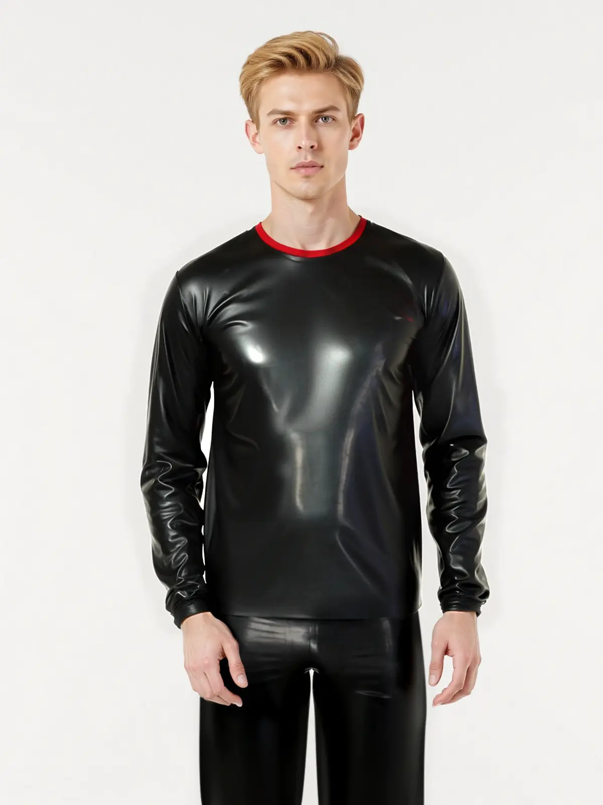 HJ114-3.webp Latex Black Long Pyjama Top only