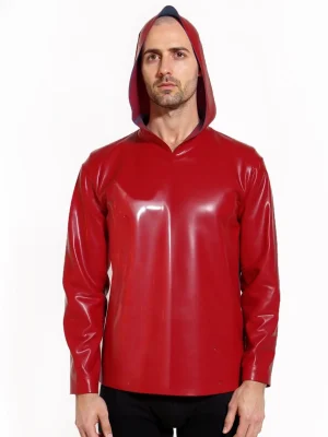 Red Latex hoodie without zipper, long sleeves