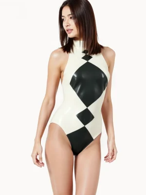 Latex Diamond Pattern Halter Neck Rubber Body