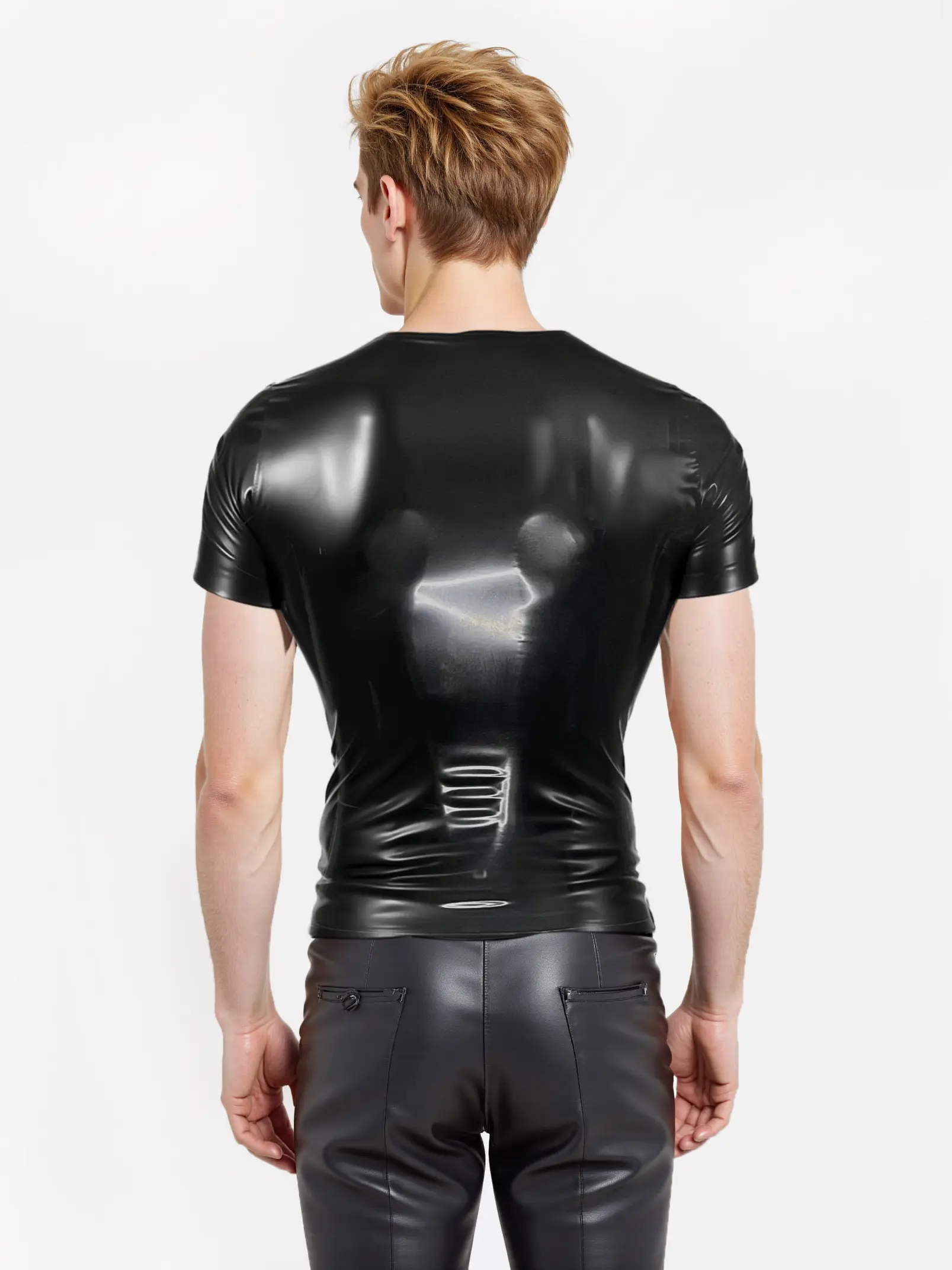 HJ269-4.webp Mens Latex Front Zip T Shirt