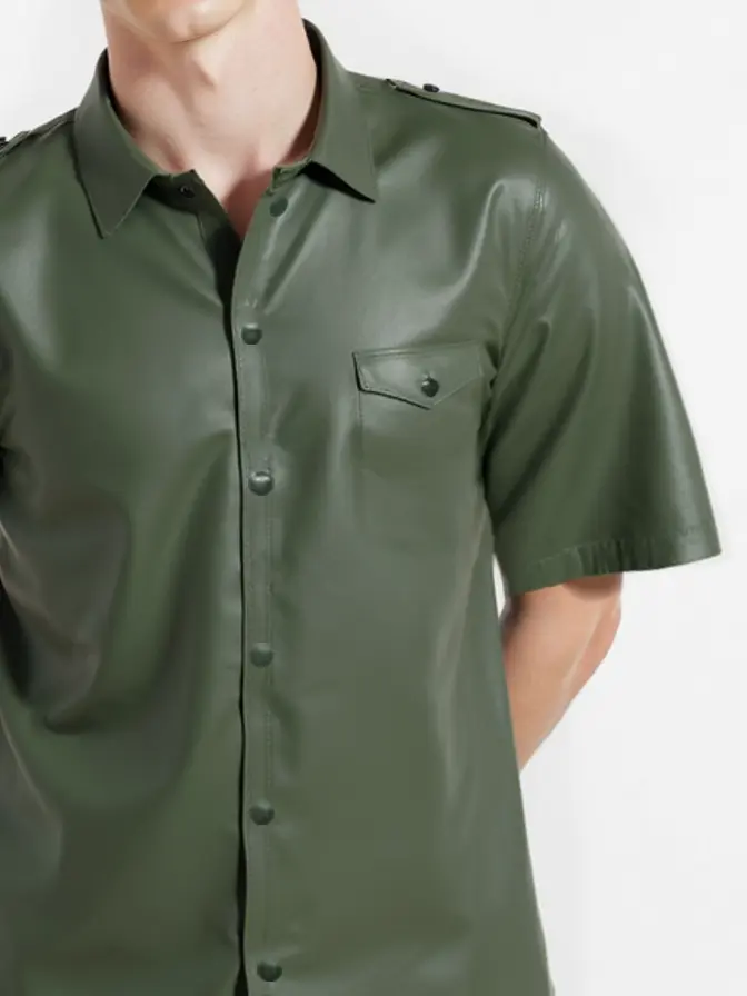 HJ274-2.webp Mens Latex Rubber Short Sleeve Shirt