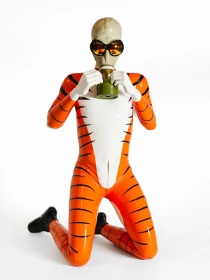 Latex Twin-Striped Front Zipper Raglan-Sleeved Catsuit