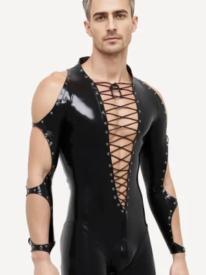 Latex Mens Strapped In Gimp Catsuit