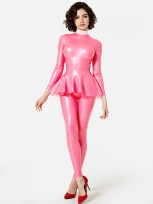 Latex PInk Skirted Leggings Suit