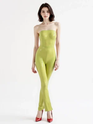 Latex Low-Cut Strapless Pants Suit
