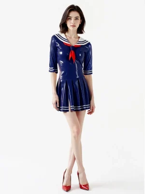 Latex Short Sleeve Blouse with Contrast Ruffles