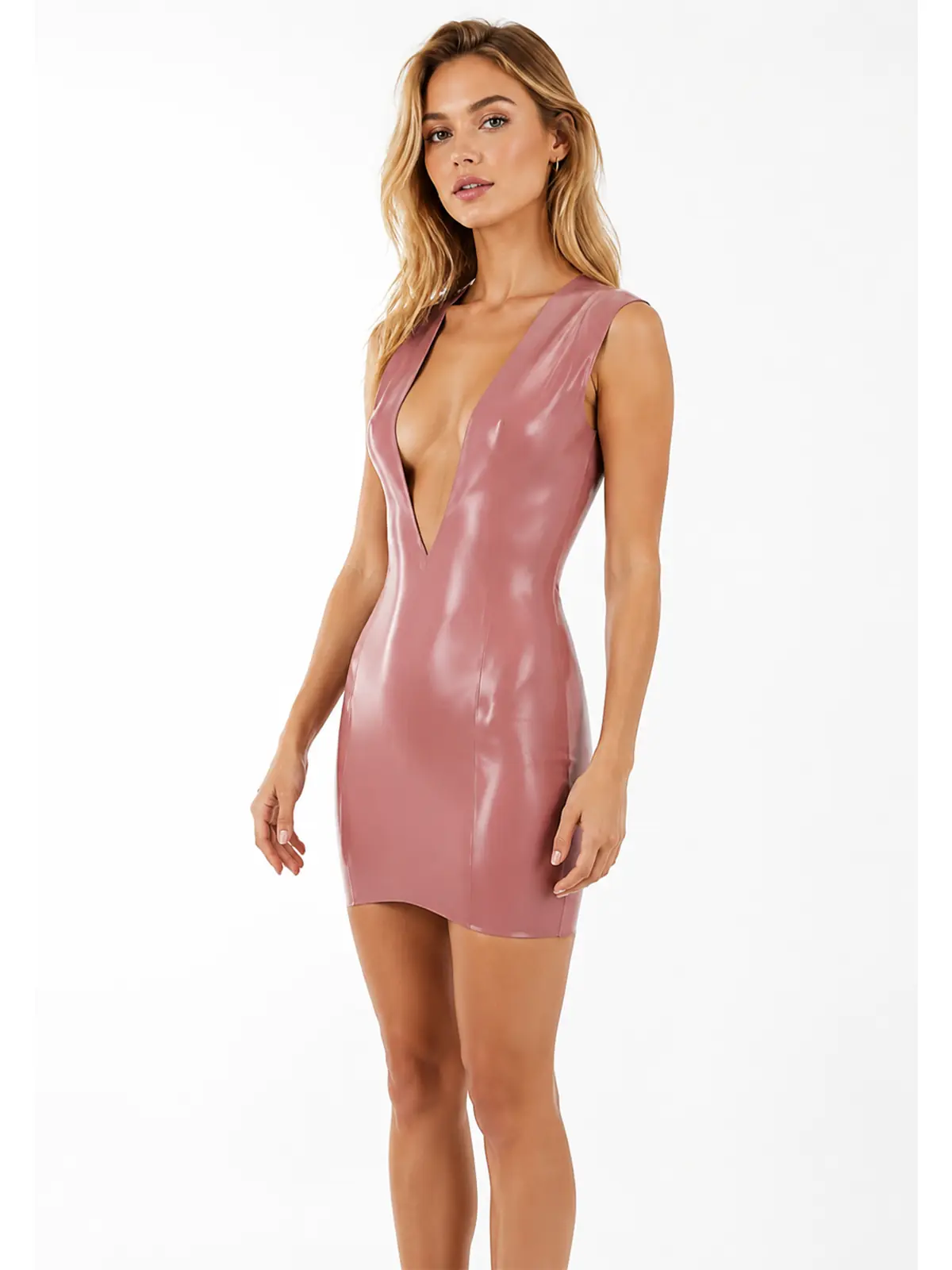 LMB649-2.webp V Cleavage Latex Mini Dress