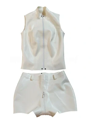 Latex Bow High-Neck Puff-Sleeve Top
