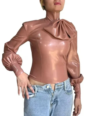 Latex Grey Vertical Cutout Rivet Crop Top