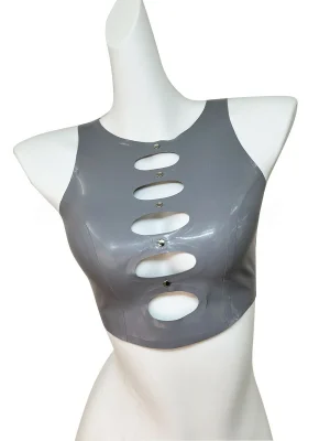 Latex Bow High-Neck Puff-Sleeve Top
