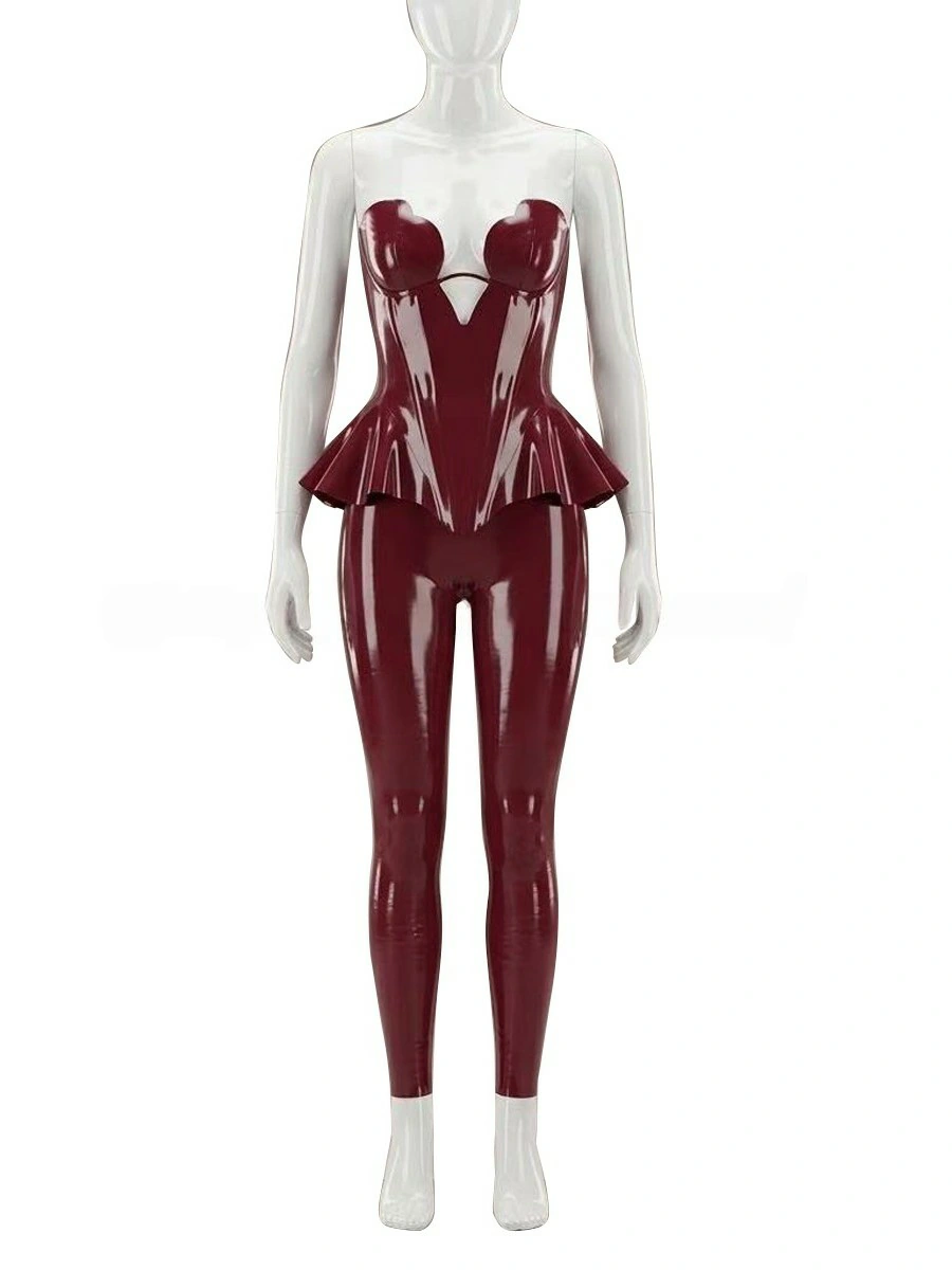 Latex Strapless Peplum Corset Set