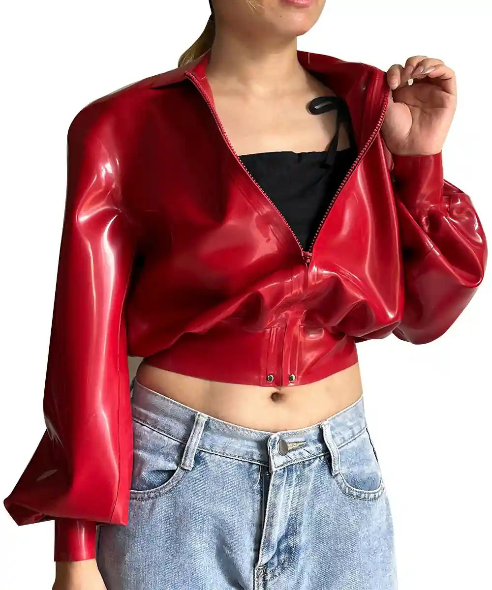 ZM15-1.webp Latex Collared Zip-Up Cropped Jacket